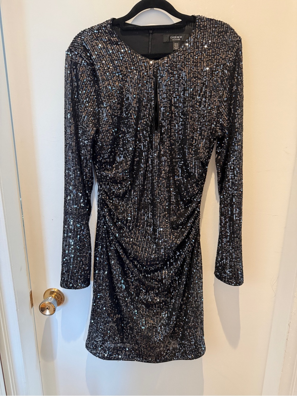 Ever New Black Sequin Keyhole Mini Dress Size 12 Long Sleeve Party Cocktail